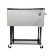 Wheeled Cooler with Shelf 80QT Iron Beverage Cart