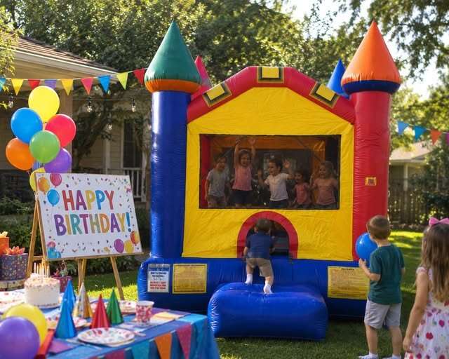 Kids playing on a bounce house at a birthday party rental in Kilgore, TX