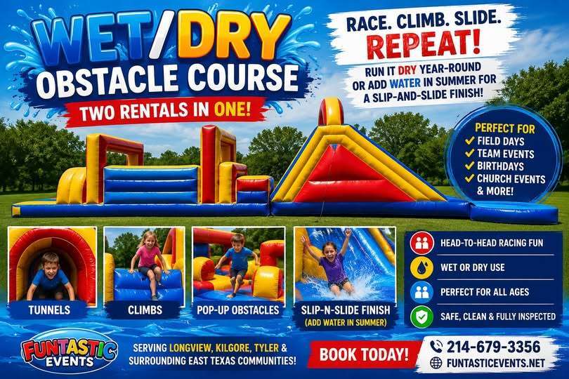 Wet and dry obstacle course rental package in Marshall, TX