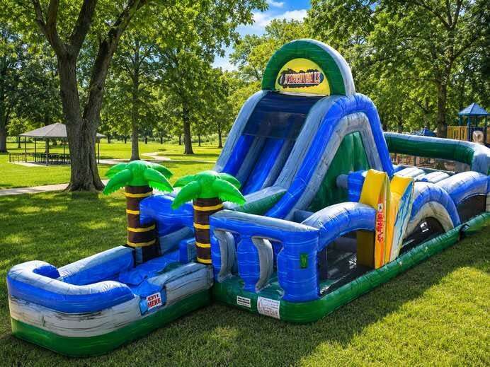 Inflatable obstacle course rental set up for an event in Marshall, TX