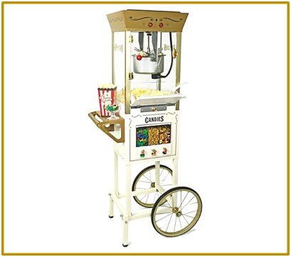 White and Gold Popcorn Maker with 3 Candy Dispensers 