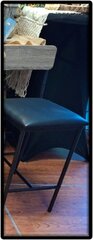 GRAY WOOD GRAIN BLACK BARSTOOL WITH PADDED SEAT