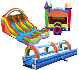 Rainbow Inflatable Water Slide, Bounce & Slip N Splash Slide Trio - Delivery/Pickup Included 