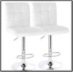 White Leather and Silver Adjustable Padded Barstool