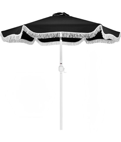 Black with White Fringe 9 Foot Market Umbrella