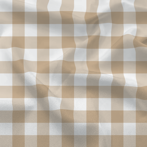 Tan/White Check Polyester 8 Foot Drape Table Linen
