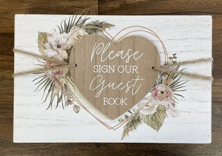 Please Sign Our Guest Book White Wood with Heart 10 x 6.5