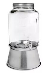  2 Gallon Round Glass Mason Beverage Dispenser with Bucket Stand 