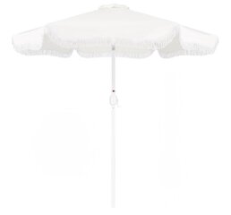 White Fringe 9 Foot Tilting Market Umbrella