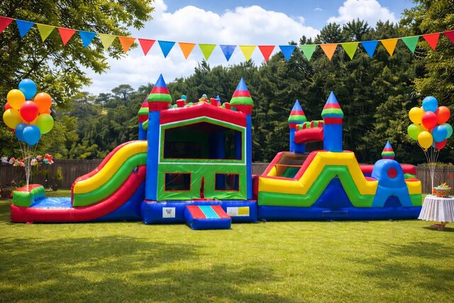 50 Ft Enchanted Castle Dual Lane Wet Obstacle Course