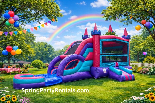 Pink Bounce House with Dual Lane Slide