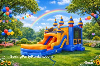 Blue Rocket Bounce House with Wet Dual Lane Slide
