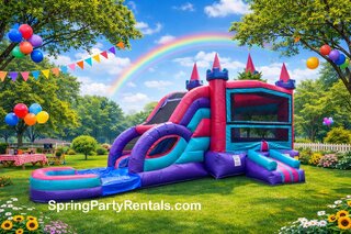 Pink Bounce House with Dual Lane Slide
