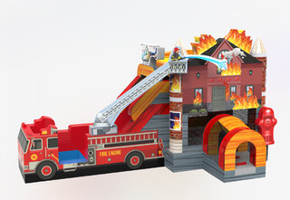 Fire Truck Bounce House with Waterslide