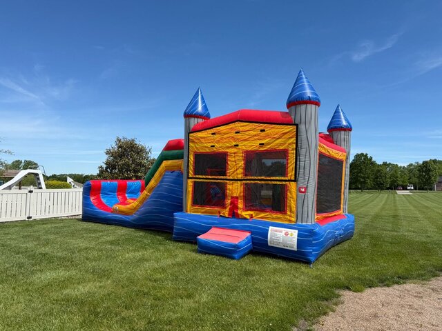 XL Dual Marble bounce house and slide combo rental set up in Lee's Summit, MO