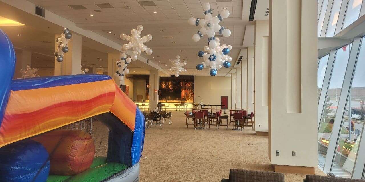 inflatbale inside arrowhead stadium upstair with view outside large windows