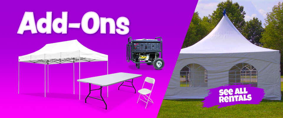 Tents, tables, chairs and more Available for rent!