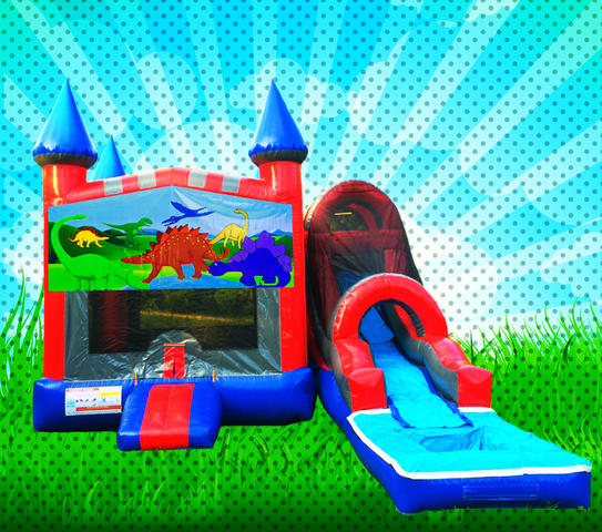 WET DINOSAURS Red, Blue, Gray Colors Combo Bounce House 