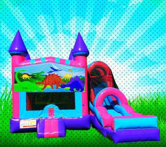 DRY DINOSAURS Pink, Purple, Light Blue Colors Combo Bounce House 