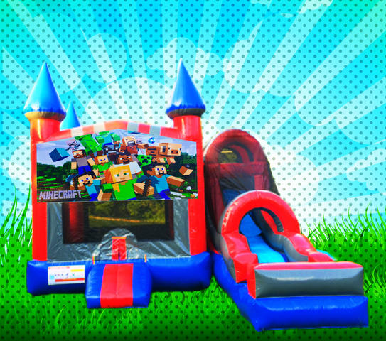 DRY MINECRAFT Red, Blue, Gray Colors Combo Bounce House 