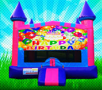 HAPPY BIRTHDAY! Pink, Purple, Light Blue Colors Bounce House 