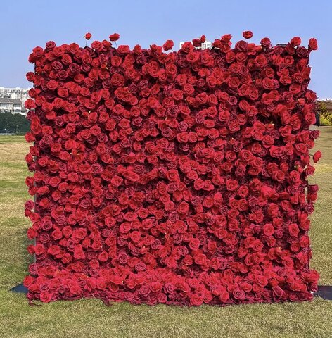 Red Roses Fabric Flower Wall