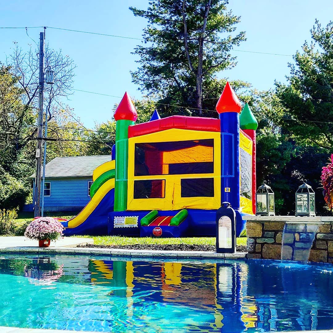 Bounce House Setup At Pool