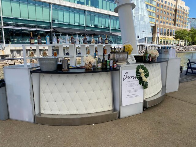 6ft White Diamond Tufted Curved Bar