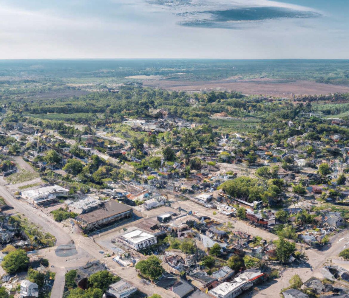 Aerial view of residential area surrounded by greenery