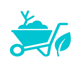 Wheelbarrow and leaf icon Wheelbarrow and leaf icon