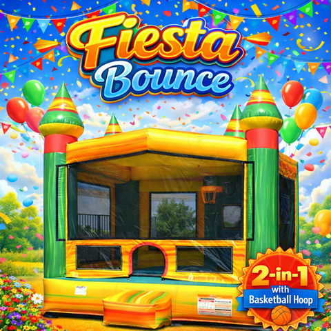 Fiesta Bounce House Rental with Basketball Hoop 2-in-1 Inflatable