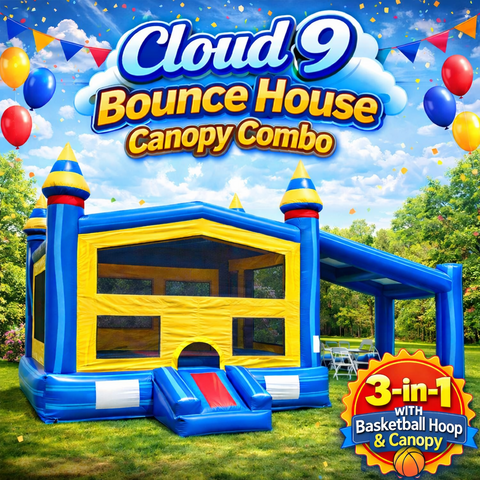 Cloud 9 Bounce House Canopy Combo Rental with Basketball Hoop 3-in-1 Inflatable