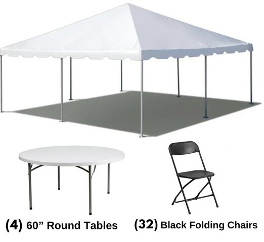 20' x 20' Tent Package (4 Round Tables, 32 Chairs)