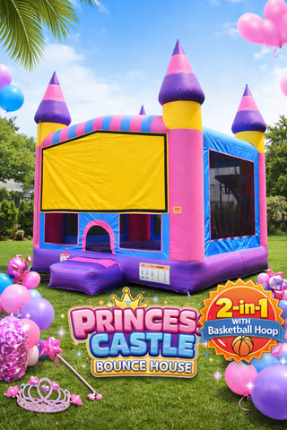 Princess Castle Bounce House Rental with Basketball Hoop 2-in-1 Inflatable