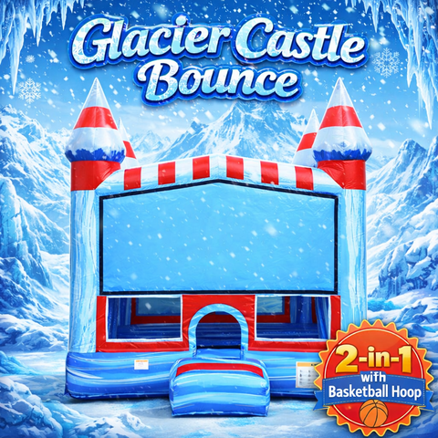 Glacier Castle Bounce House Rental with Basketball Hoop 2-in-1 Inflatable