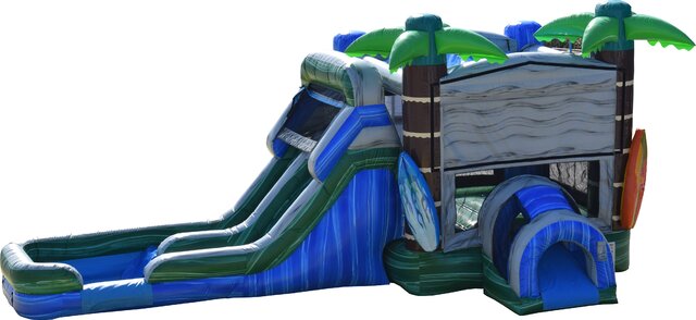 Surf's Up Dual Lane Water Slide Bounce House Combo 3-in-1 w/ Basketball Hoop
