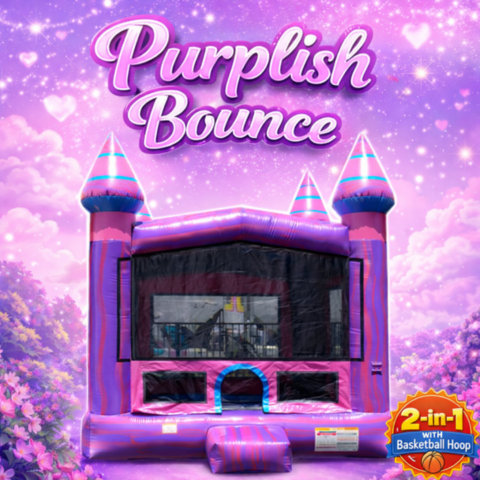 Purplish Bounce House Rental with Basketball Hoop 2-in-1 Inflatable