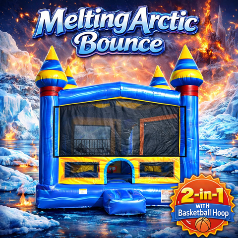 Melting Arctic Bounce House Rental with Basketball Hoop 2-in-1 Inflatable