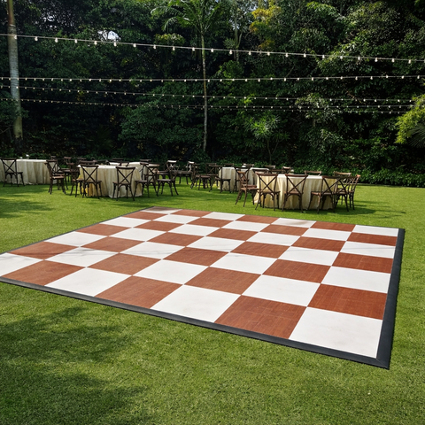 Dance Floor Rental 21’ x 21' Checkered White and Dark Maple