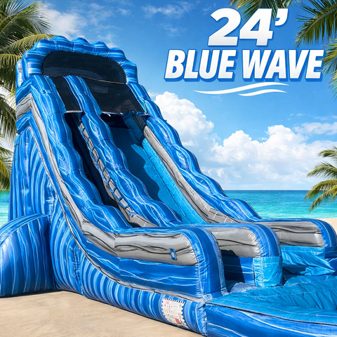24' Blue Wave Inflatable Water Slide Rental w/ Splash Pool