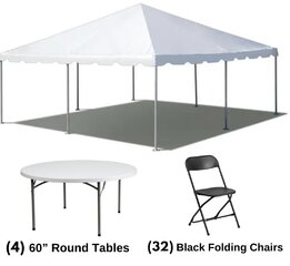 20' x 20' Tent Package (4 Round Tables, 32 Chairs)