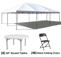 20' x 30' Tent Package (6 Round Tables, 48 Chairs)