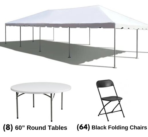 20' x 40' Tent Package (8 Round Tables, 64 Chairs)