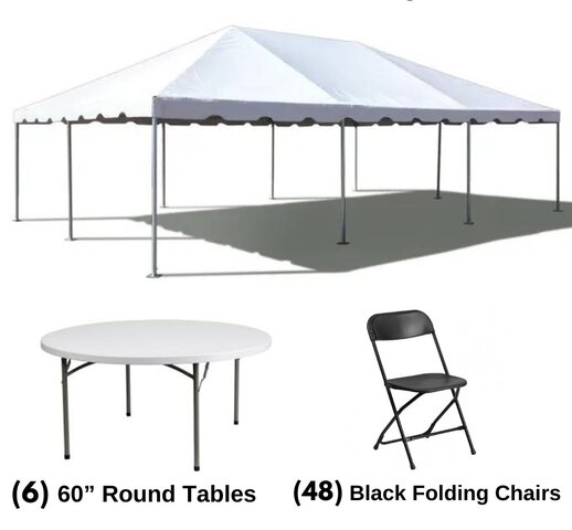 20' x 30' Tent Package (6 Round Tables, 48 Chairs)