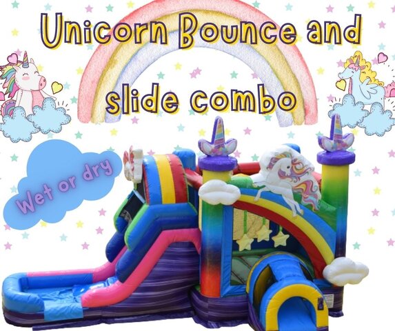 27x16 Dry Unicorn Bounce House Slide Combo