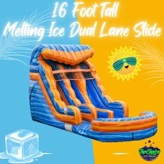 16' Melting Ice DUAL LANE water slide with pool