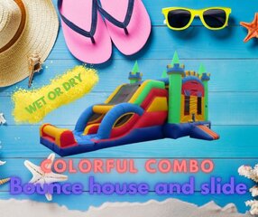 33x13 Wet Colorful Combo Bounce House with 10 Foot Tall Dual Lane WATER Slide