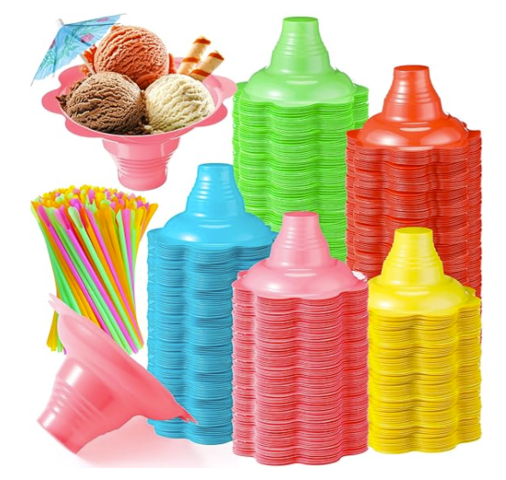 Plastic Snow Cones, Straws & Umbrellas 50 - 4 Oz. 