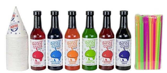 12.7oz Snow Cone Syrups (6 Pack W/Cups/Straws)
