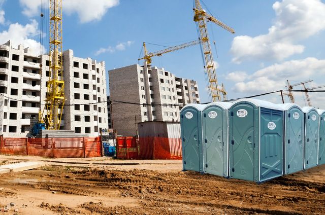 Construction Porta Potty Rentals at a construction site in Sterling Heights